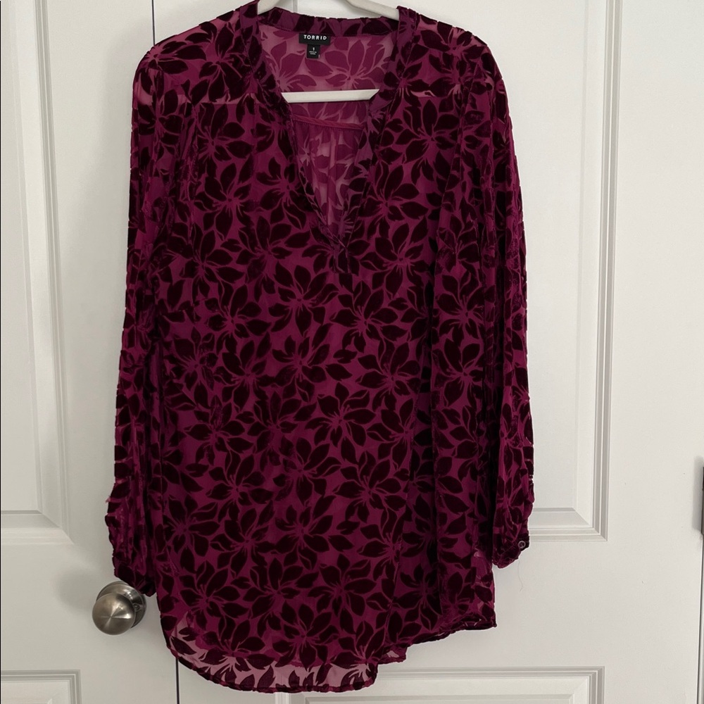 Torrid Burgundy Floral Long Sleeve Blouse